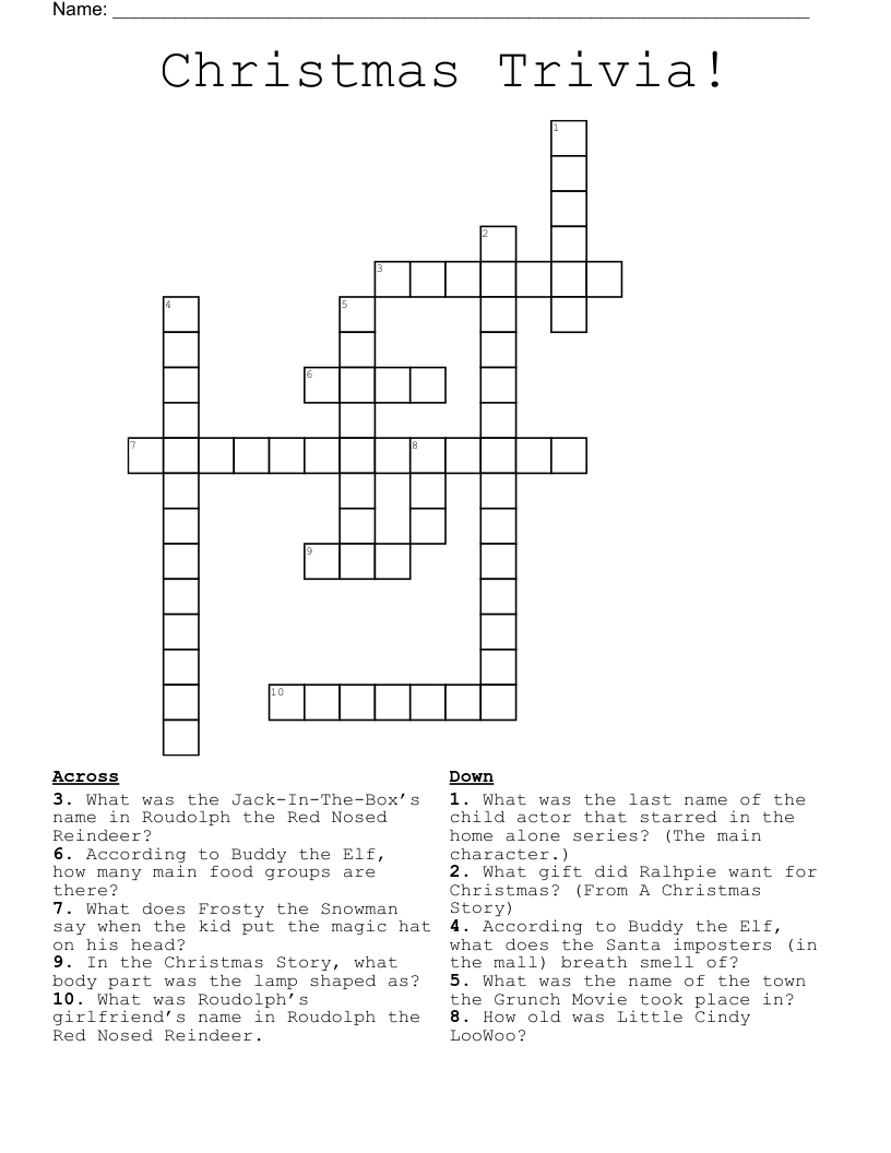 Christmas Trivia! Crossword - Wordmint regarding Christmas Trivia Crossword Puzzle