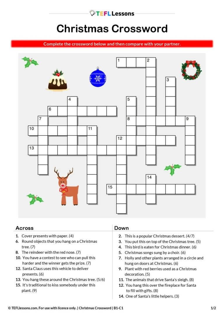Christmas Vocabulary Crossword – Esl Christmas Crossword Puzzle with regard to Christmas Crossword Games Online