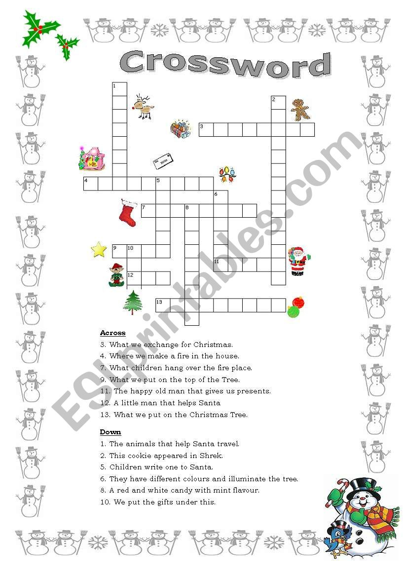 Christmas Vocabulary Crossword - Esl Worksheetpat_Trixa for Crossword Clue Christmas Travelers