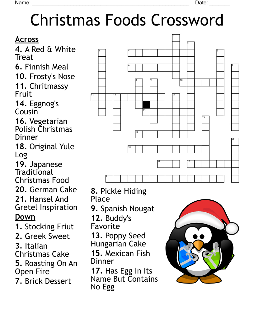 Christmas Vocabulary Crossword - Wordmint throughout Popular Christmas Dessert Crossword Clue