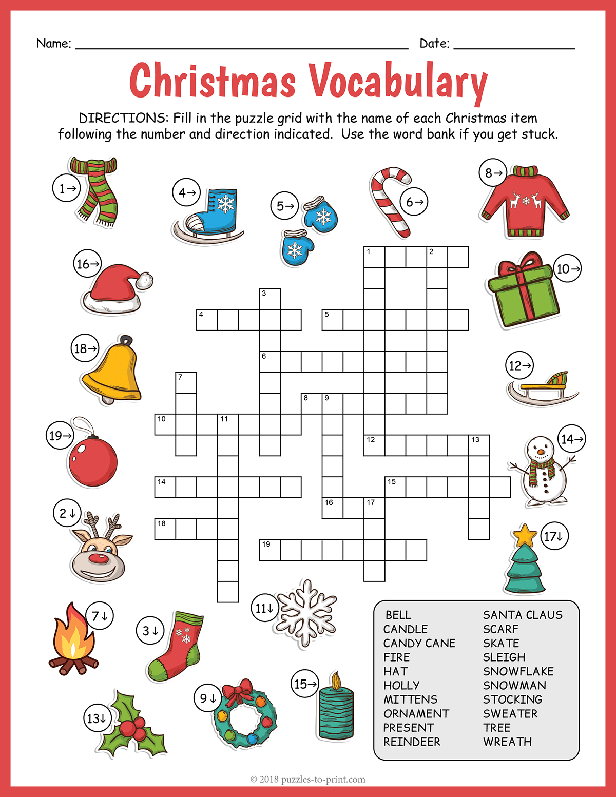 Christmas Vocabulary Image Crossword with Answers To Christmas Crossword Puzzle
