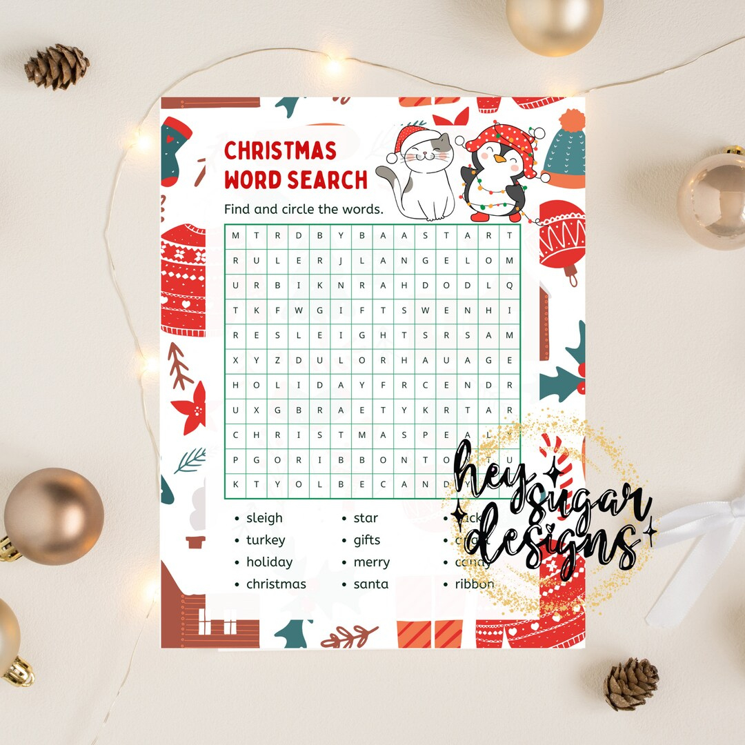 Christmas Word Search, Christmas Game, Printable Game, Puzzle, Cat within Christmas Poem Opener Crossword