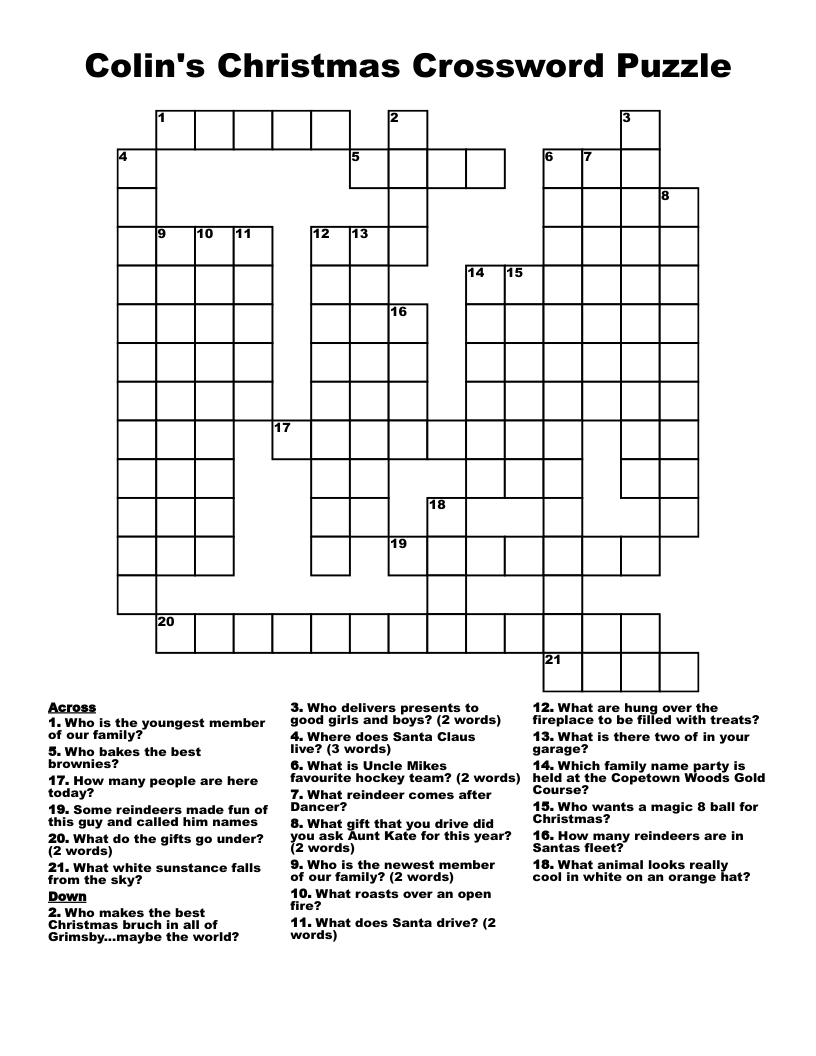 Colin&amp;#039;S Christmas Crossword Puzzle - Wordmint inside Word with Family or Christmas Crossword