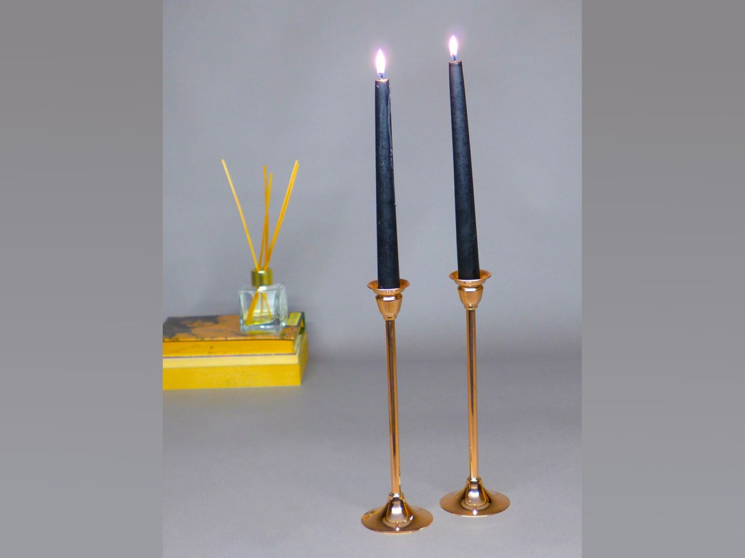 Copper Taper Candle Holder Set: Handcrafted Thin Candlestick - Etsy intended for Slender Christmas Candle Crossword Clue
