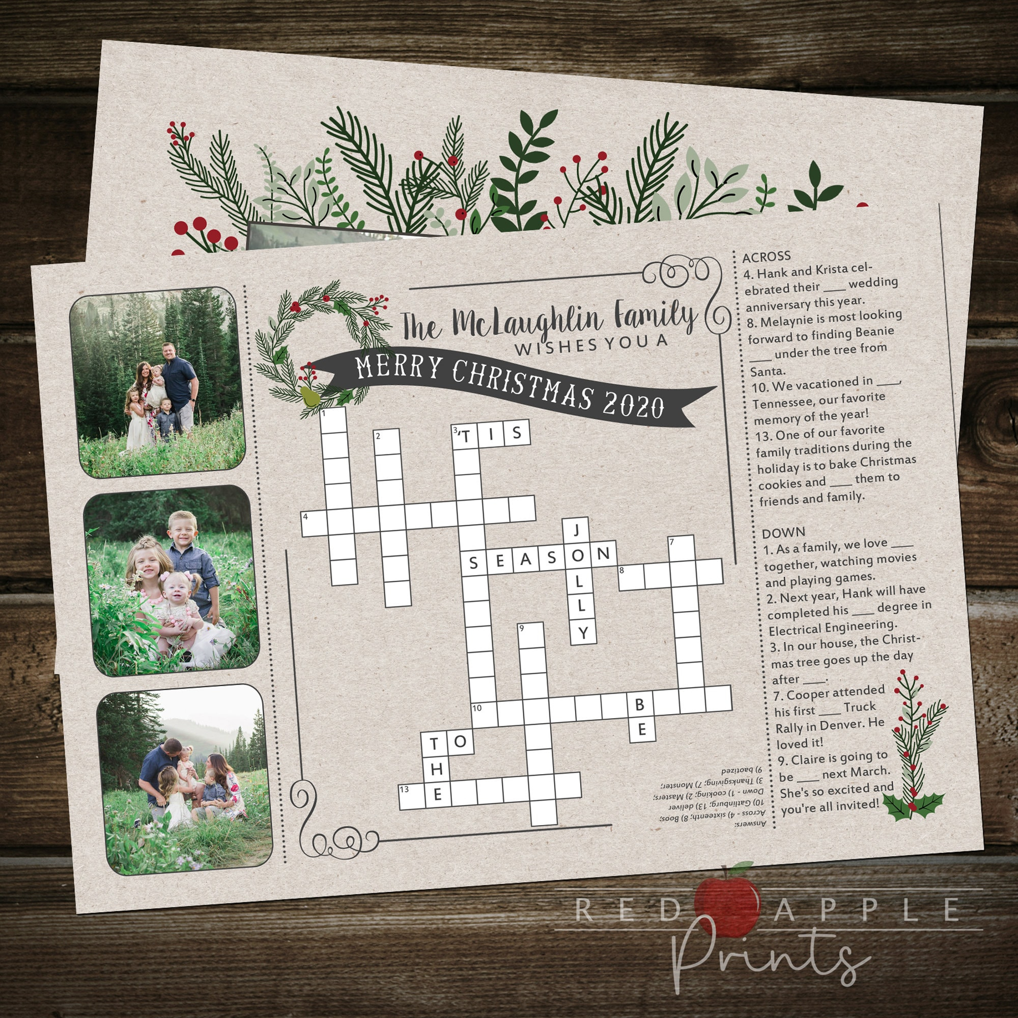 Crossword Puzzle Christmas Card - Etsy intended for Online Christmas Greeting Crossword