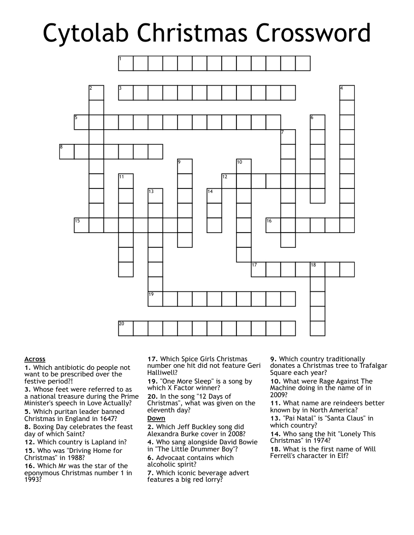 Cytolab Christmas Crossword - Wordmint inside Feature Of Christmas Crossword