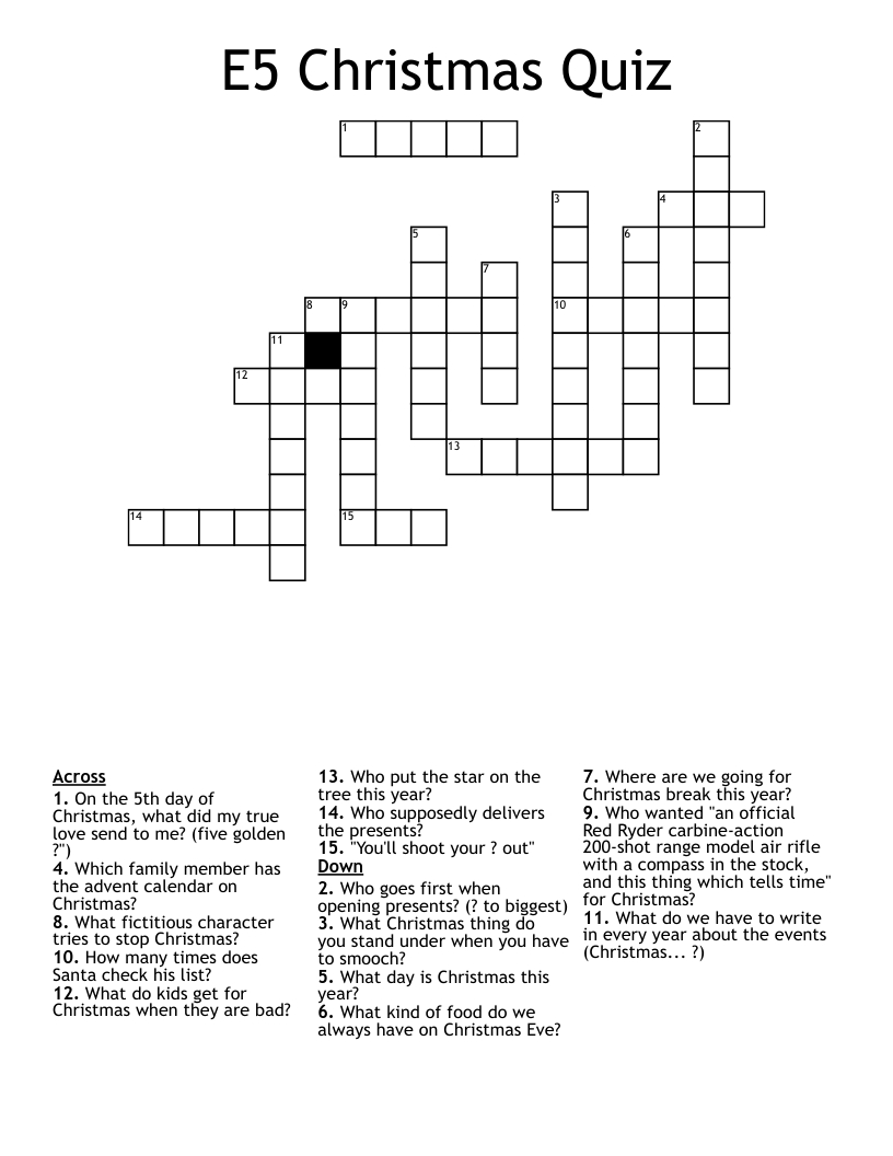 E5 Christmas Quiz Crossword - Wordmint regarding Christmas Photo Action Crossword