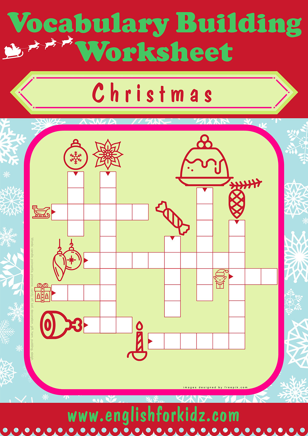 English For Kids Stepstep: Christmas Worksheets: Crossword Puzzles for Christmas Wreath Material Crossword Puzzle