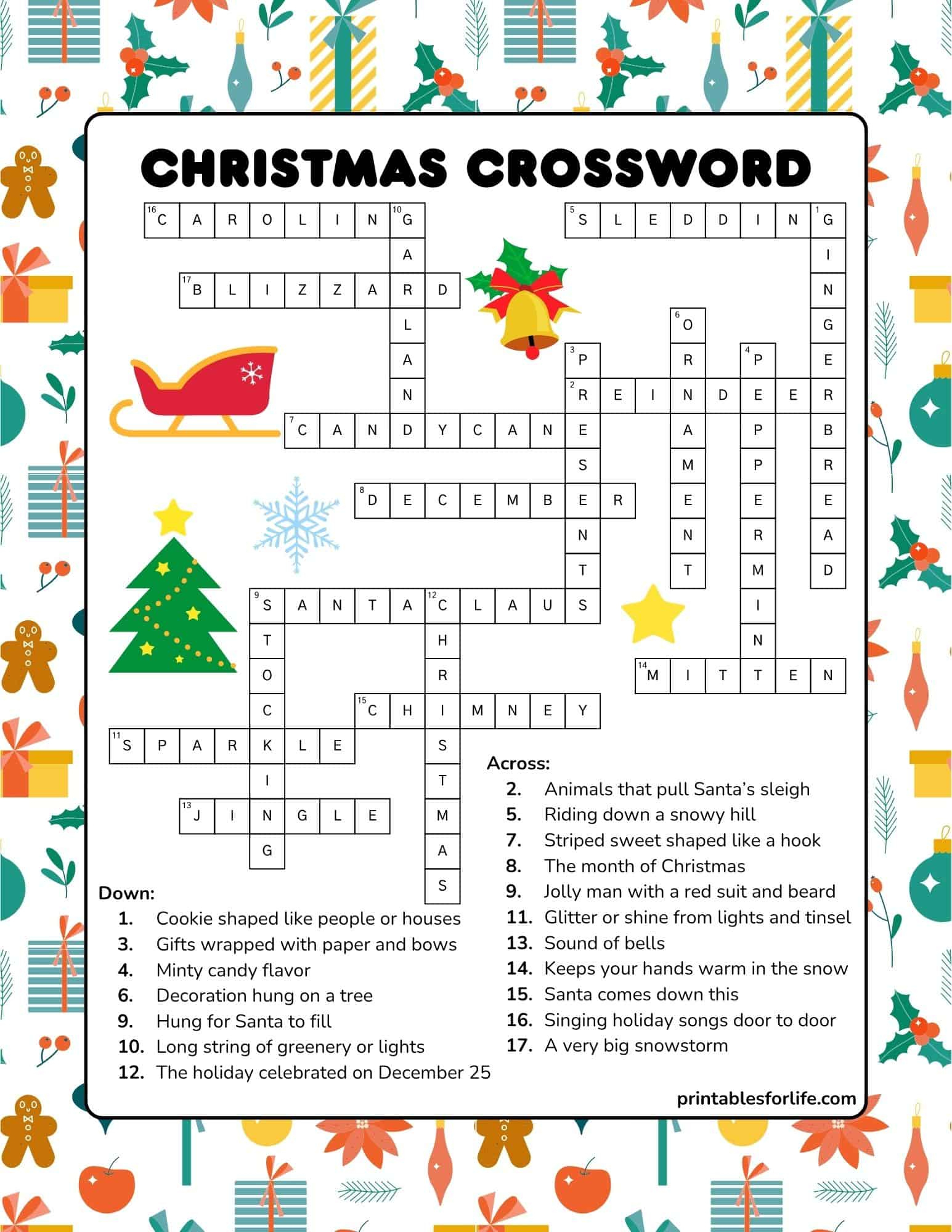 Free Printable Christmas Crossword Puzzle For Kids in Spot For Christmas Lights Crossword Clue