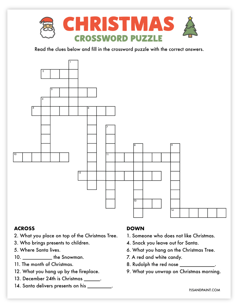 free printable christmas crossword puzzle pjs and paint regarding crayola christmas crossword answers Free Printable Christmas Crossword Puzzle - Pjs And Paint regarding Crayola Christmas Crossword Answers