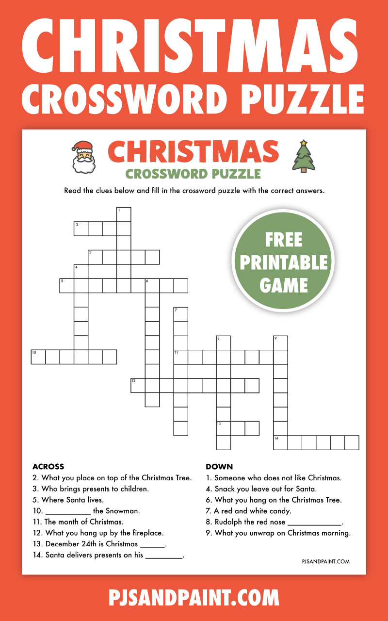 Free Printable Christmas Crossword Puzzle - Pjs And Paint with regard to Christmas Crossword Puzzle For Elementary Students
