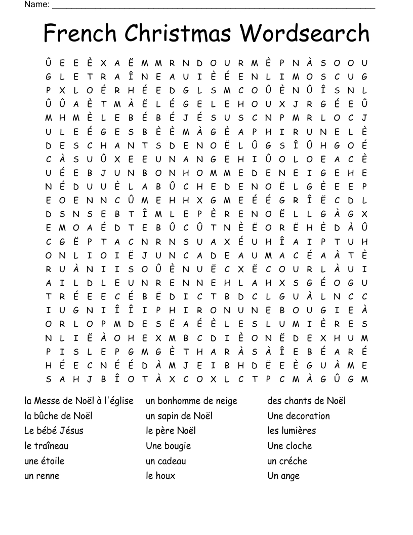 French Christmas Wordsearch - Wordmint intended for French Christmas Crossword Clue