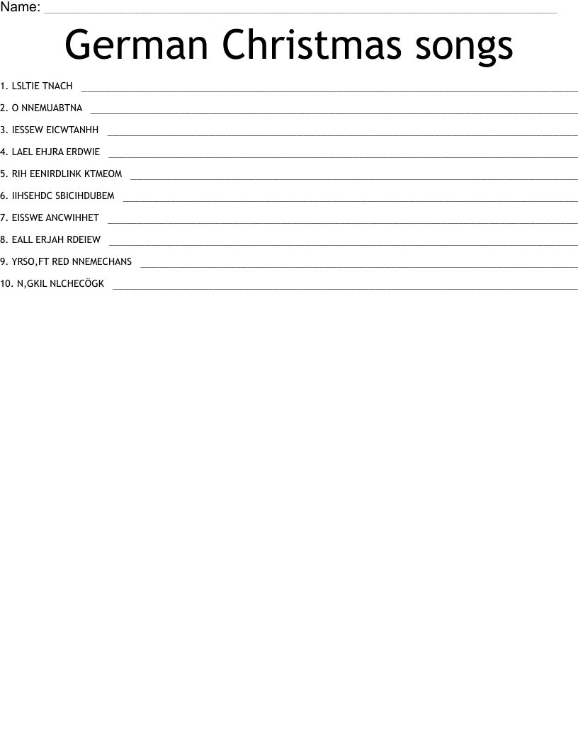 german christmas songs word scramble wordmint intended for german christmas carol crossword German Christmas Songs Word Scramble - Wordmint intended for German Christmas Carol Crossword