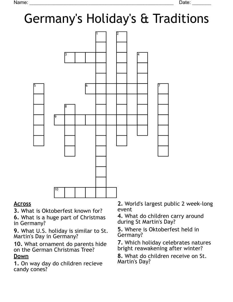 Germany&amp;#039;S Holiday&amp;#039;S &amp;amp; Traditions Crossword - Wordmint throughout Christmas Tradition Crossword Clue