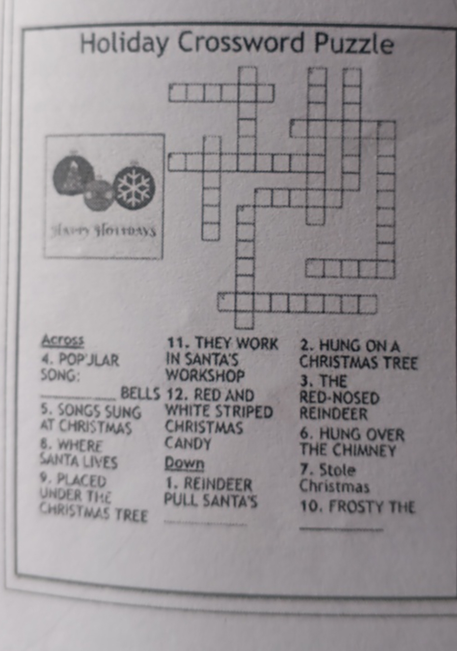 here is a holiday crossword puzzle across popular song bells regarding popular christmas song crossword Here Is A Holiday Crossword Puzzle. Across Popular Song: __ Bells regarding Popular Christmas Song Crossword