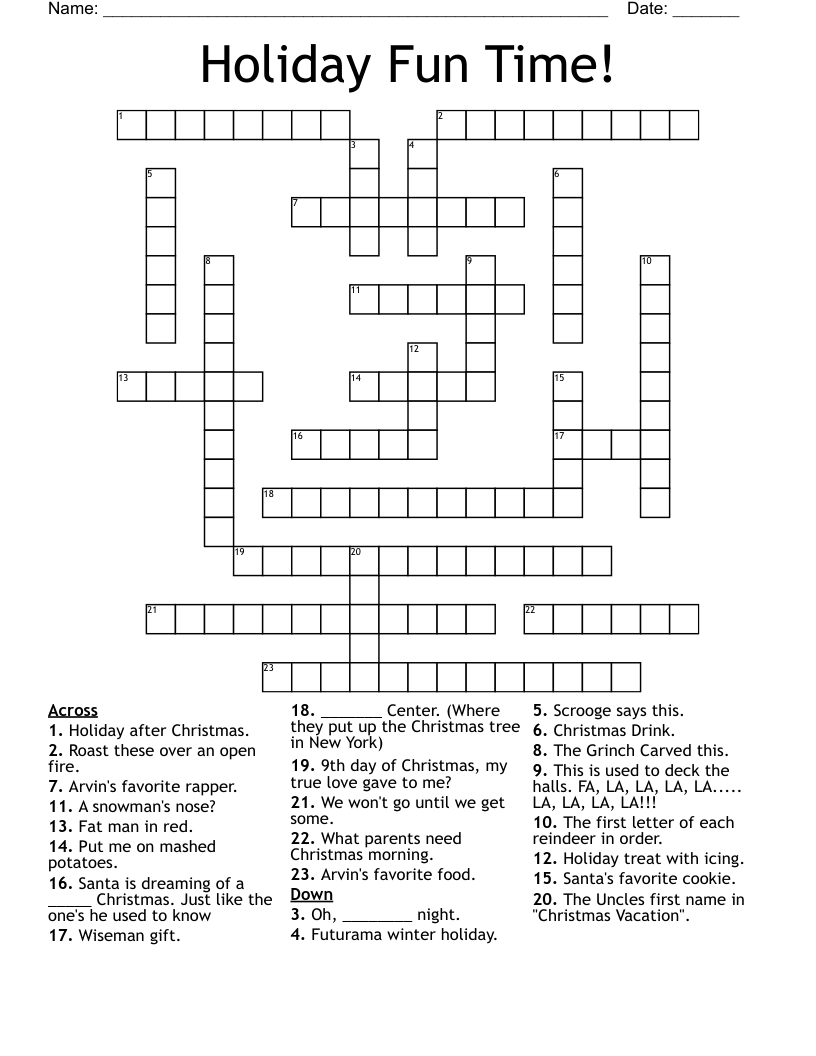 Holiday Fun Time! Crossword - Wordmint within Christmas Morning Activity Crossword
