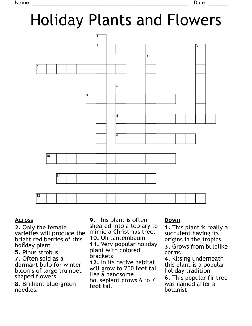 Holiday Plants And Flowers Crossword - Wordmint with regard to Popular Christmas House Plant Crossword