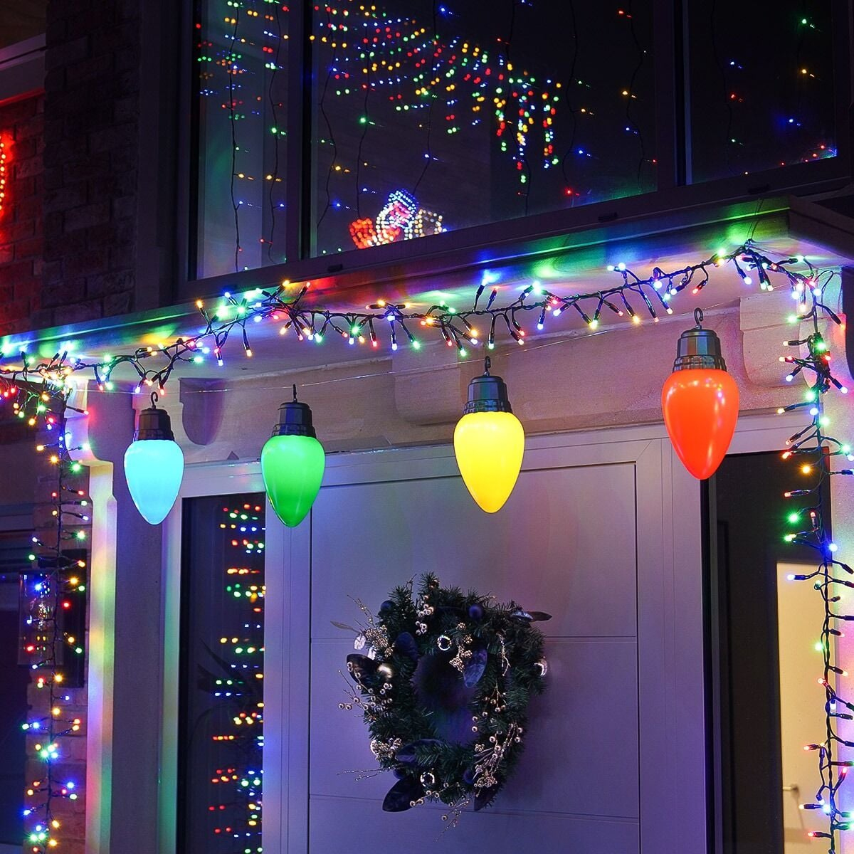 Indoor &amp;amp; Outdoor Set Of 4 Battery Powered Large Cone Bauble Bulb inside Bulbs in Many Christmas Lights Crossword