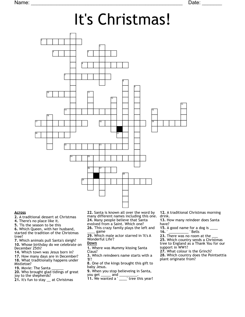 It&amp;#039;S Christmas! Crossword - Wordmint for Word with Family or Christmas Crossword