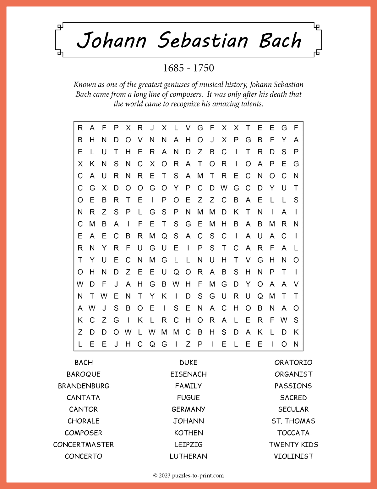 johann sebastian bach word search pertaining to bachs christmas crossword Johann Sebastian Bach Word Search pertaining to Bach'S Christmas Crossword