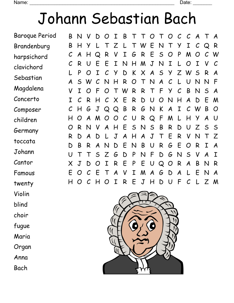 Johann Sebastian Bach Word Search - Wordmint inside Christmas Oratorio Composer Crossword Clue