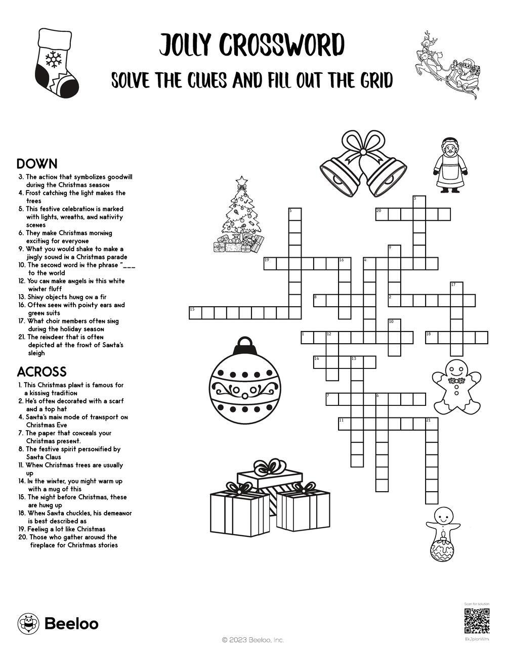 Jolly Crossword • Beeloo Printable Crafts And Activities For Kids regarding Felt in the Christmas Spirit Crossword Clue