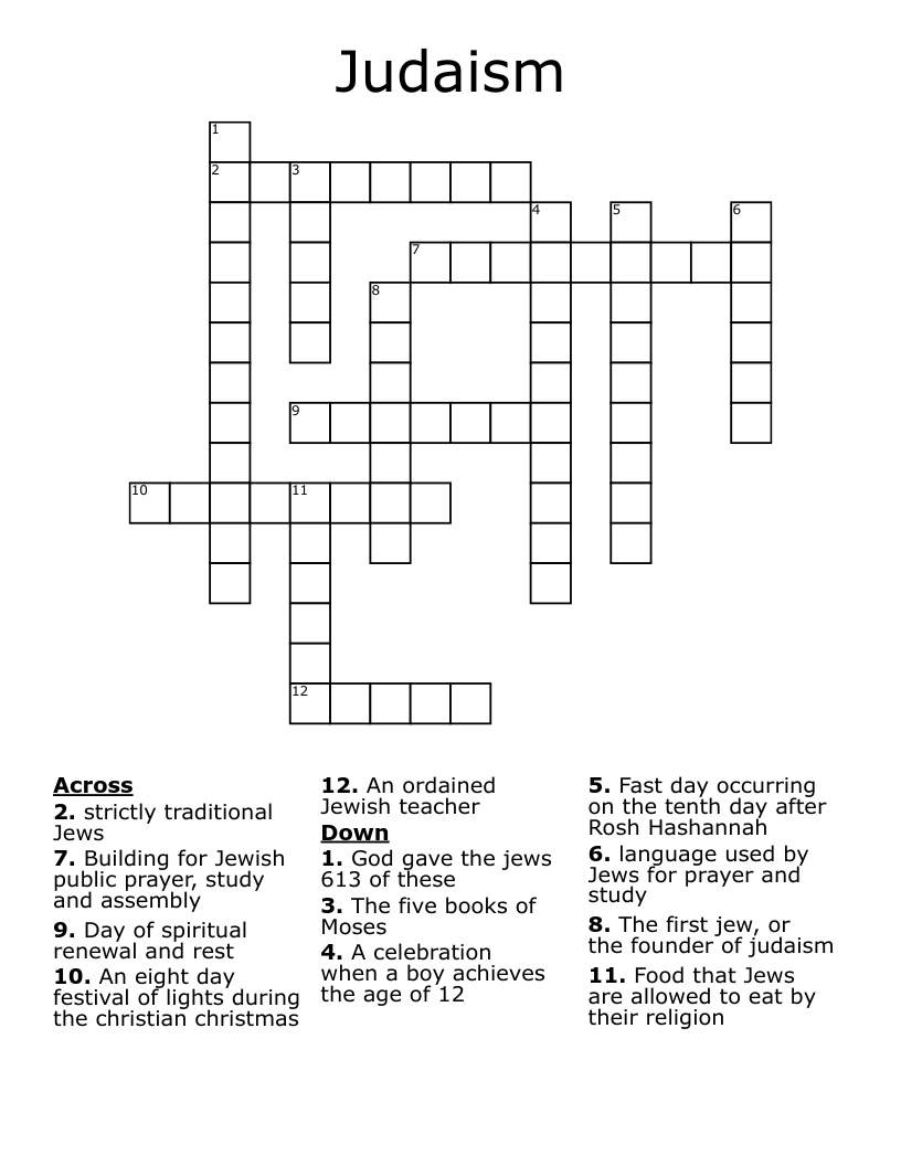 Judaism Crossword - Wordmint pertaining to Christmas Eve Cuisine For Jews Crossword