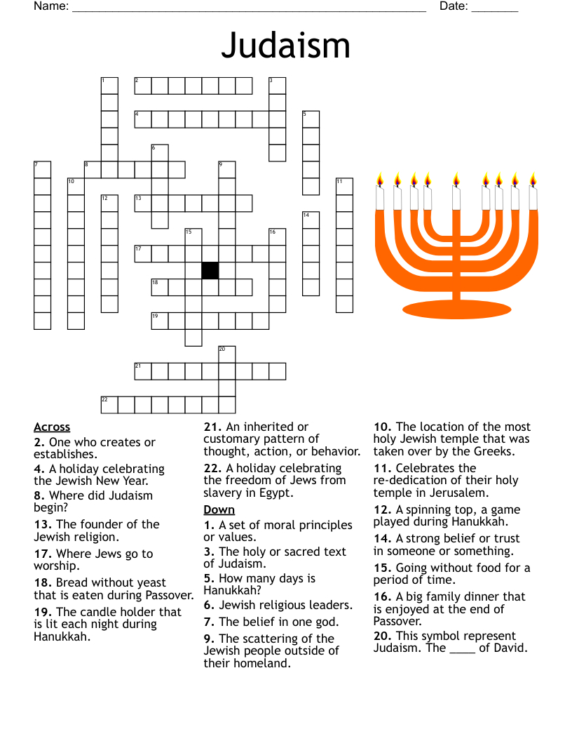 Judaism Crossword - Wordmint within Christmas Eve Cuisine For Jews Crossword