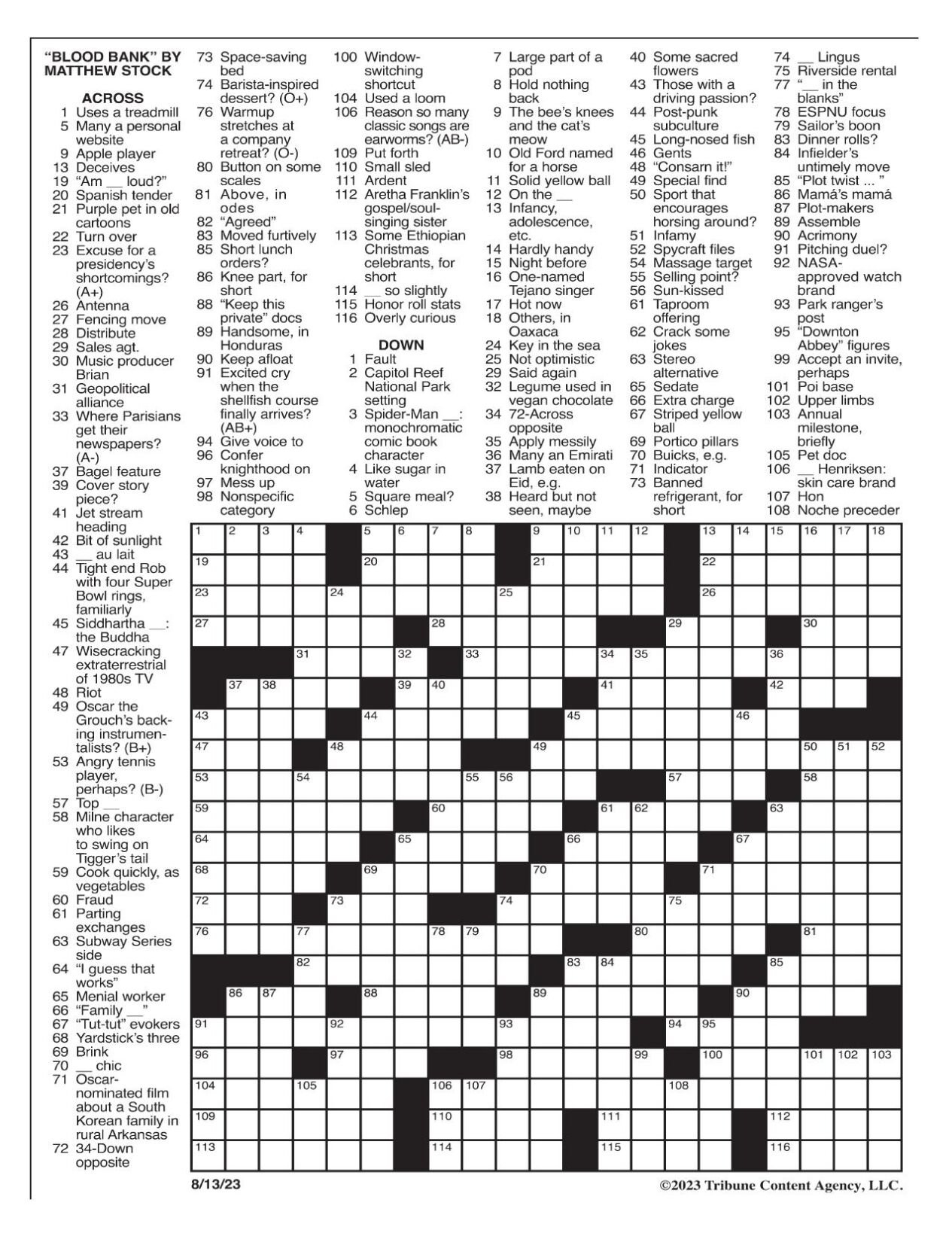 La Times Crossword: Aug. 13, 2023 | Crosswords | Yakimaherald intended for La Christmas Setting Crossword