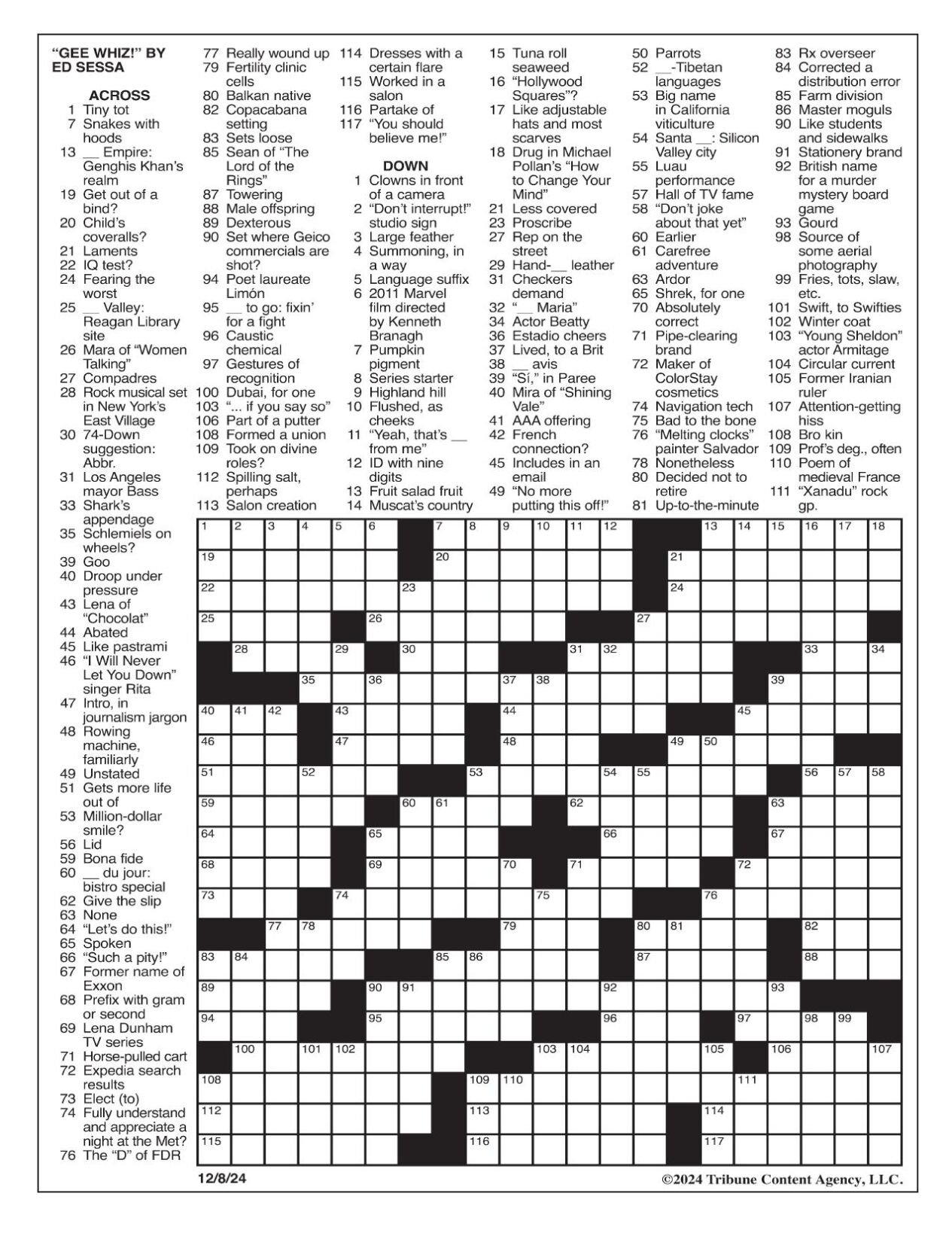 la times crossword dec 8 2024 crosswords yakimaherald throughout christmas party la times crossword clue La Times Crossword: Dec. 8, 2024 | Crosswords | Yakimaherald throughout Christmas Party La Times Crossword Clue