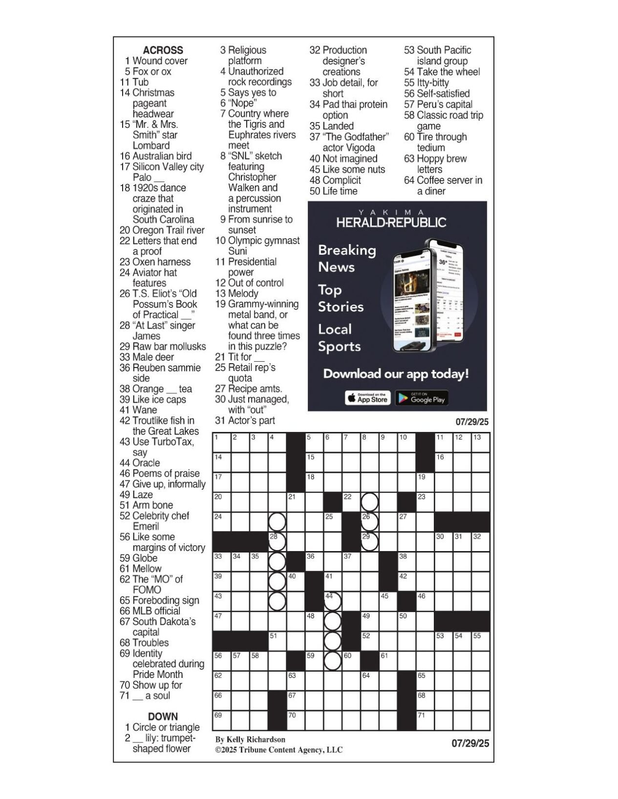 la times crossword july 29 2025 crosswords yakimaherald throughout christmas pageant headwear crossword clue La Times Crossword: July 29, 2025 | Crosswords | Yakimaherald throughout Christmas Pageant Headwear Crossword Clue