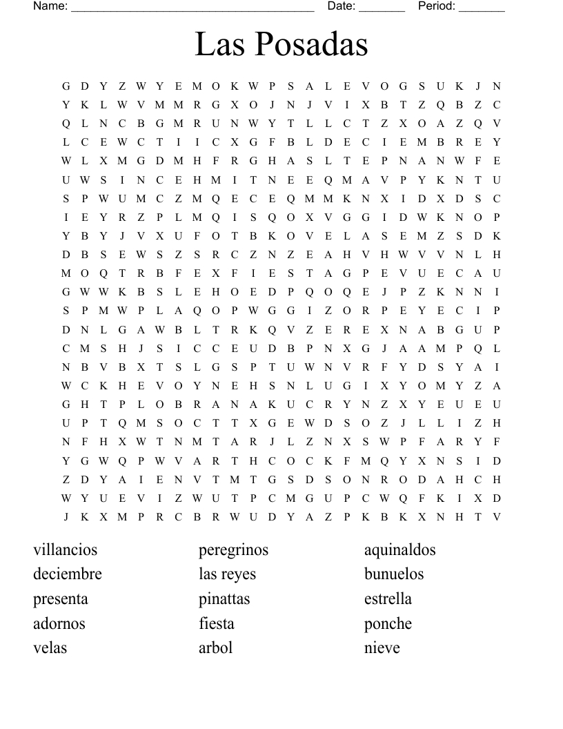 Las Posadas Word Search - Wordmint in Posadas Christmas Tradition Crossword Clue