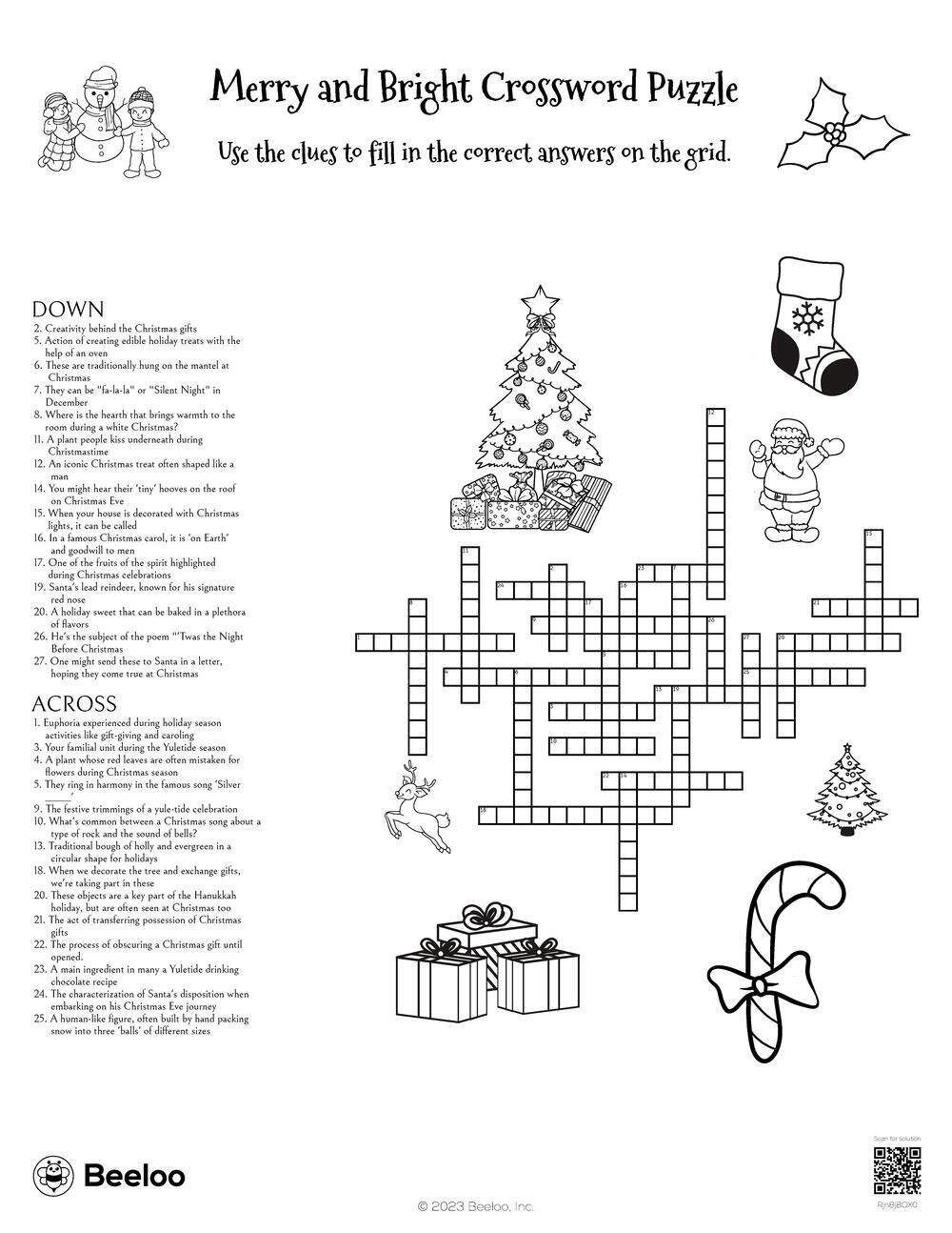 Merry And Bright Crossword Puzzle • Beeloo Printable Crafts And pertaining to Christmas Photo Action Crossword