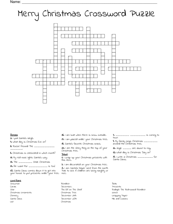 Answers to Christmas Crossword