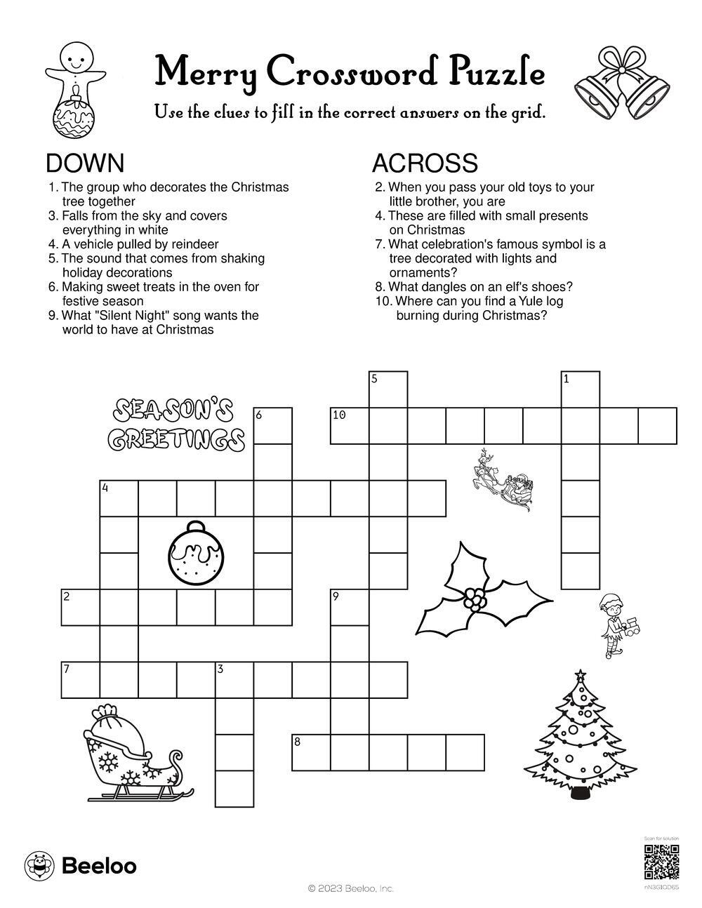 Merry Crossword Puzzle • Beeloo Printable Crafts And Activities throughout Decorates As a Christmas Tree Crossword