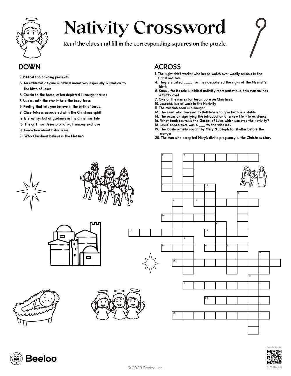 Nativity-Themed Crossword Puzzles • Beeloo Printable Crafts And with The Christmas Story Crossword Puzzle