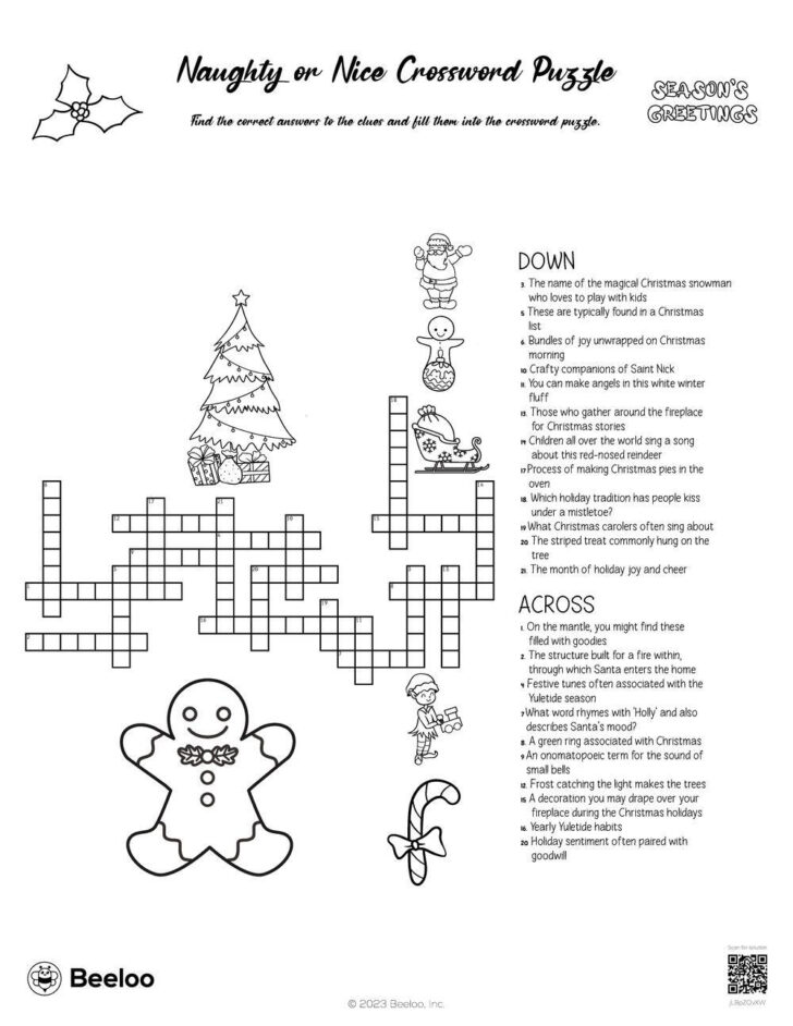 Christmas Morning Activity Crossword