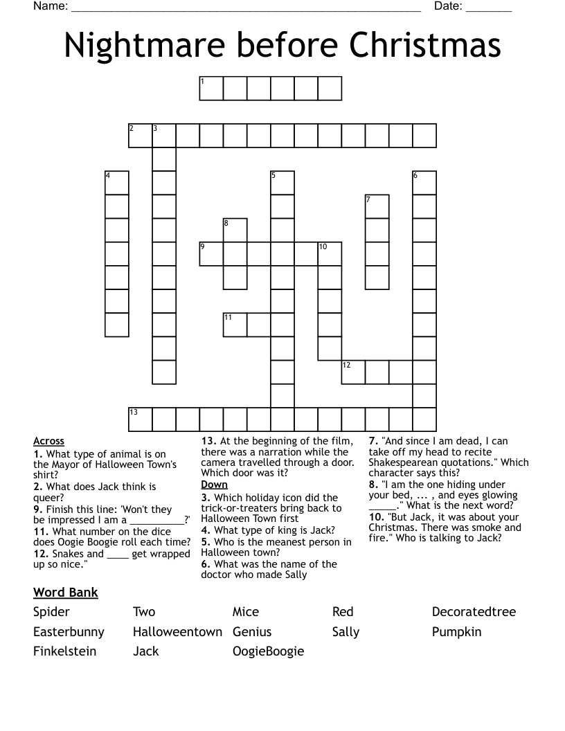 nightmare before christmas crossword wordmint with the night before christmas crossword clue Nightmare Before Christmas Crossword - Wordmint with The Night Before Christmas Crossword Clue