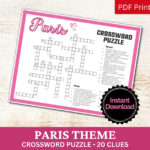 Paris Crossword Puzzle Printable Game, Fun Travel Theme Birthday Inside Christmas In Paris Crossword Clue