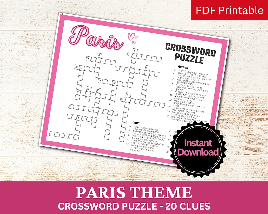 Paris Crossword Puzzle Printable Game, Fun Travel Theme Birthday inside Christmas In Paris Crossword Clue