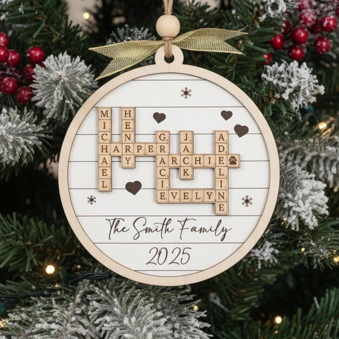 personalized family crossword wooden ornament for christmas tree with christmas tree topper often crossword Personalized Family Crossword Wooden Ornament For Christmas Tree with Christmas Tree Topper Often Crossword