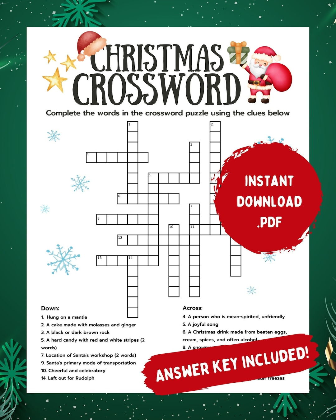 printable christmas crossword puzzle with answer key digital with christmas crossword with answers Printable Christmas Crossword Puzzle With Answer Key (Digital with Christmas Crossword with Answers