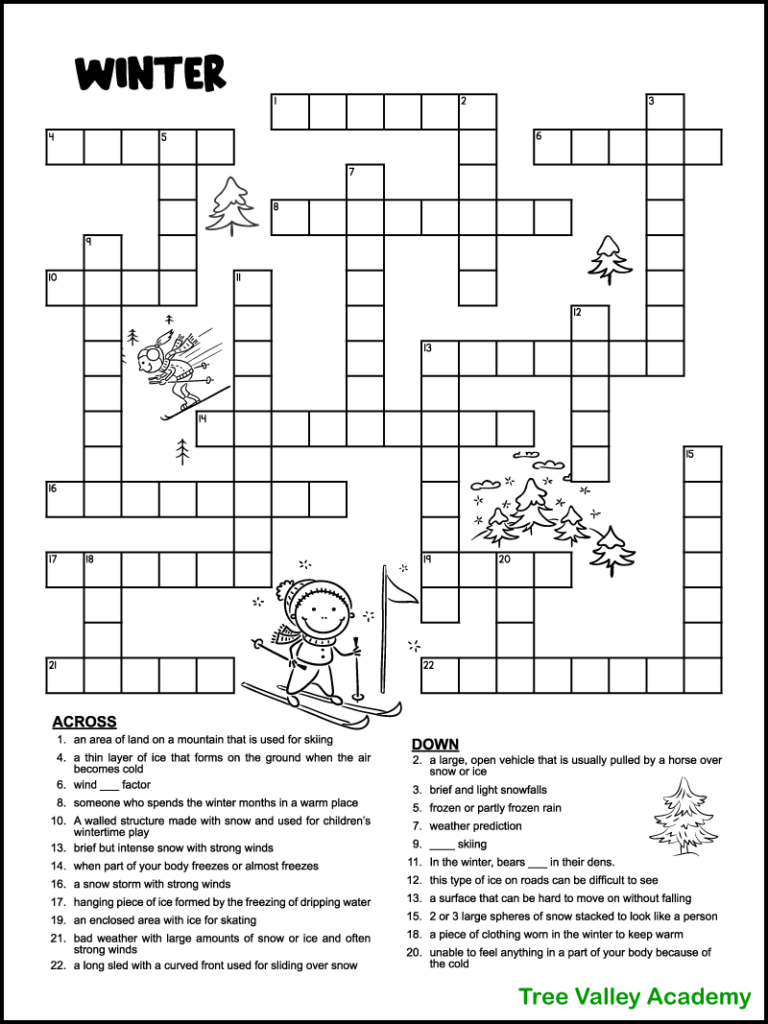 Printable Winter Crossword Puzzles For Kids - Tree Valley Academy with regard to Free Printable Christmas Crossword Puzzle For Middle School