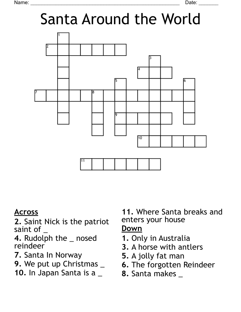 Santa Around The World Crossword - Wordmint inside Christmas Saint Crossword Clue