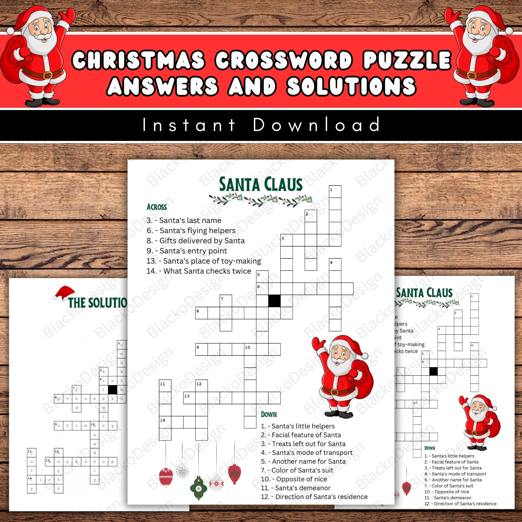 Santa Claus Crossword Puzzle: Christmas Party Game (Digital with Father Christmas Crossword Clue