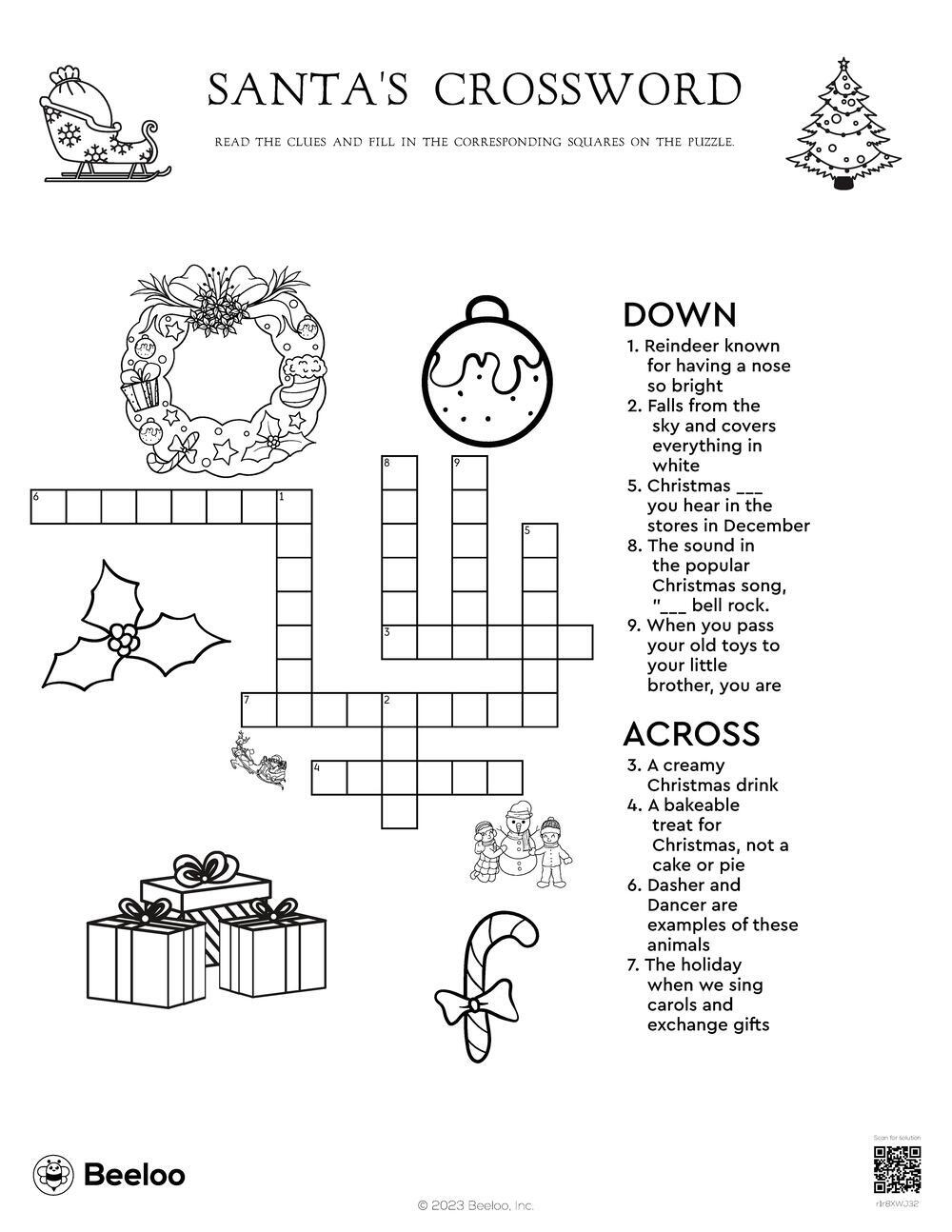 Santa&amp;#039;S Crossword • Beeloo Printable Crafts And Activities For Kids with Sing a Song of Christmas Crossword Puzzle