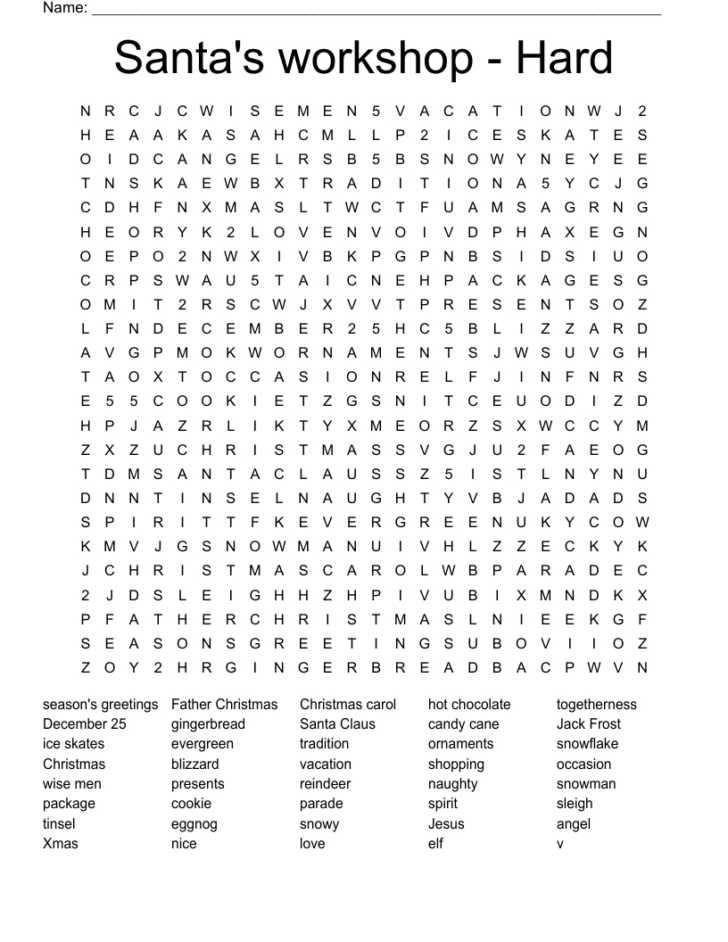 Christmas Crossword Printable Hard