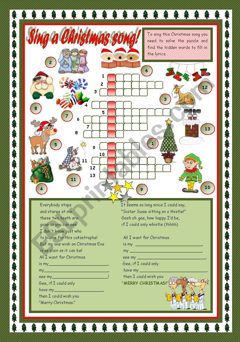 Sing A Christmas Song! - Esl Worksheetmariaolimpia in Sing a Song of Christmas Crossword Puzzle
