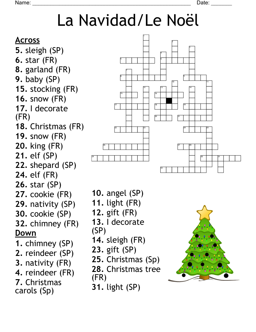 Spanish - Christmas Crossword - Wordmint for Christmas Crossword Puzzle In Spanish