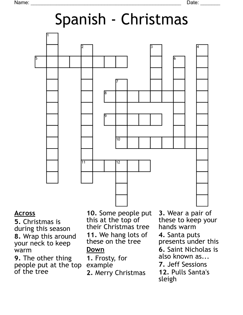 Spanish - Christmas Crossword - Wordmint regarding Spanish Christmas Crossword Puzzle